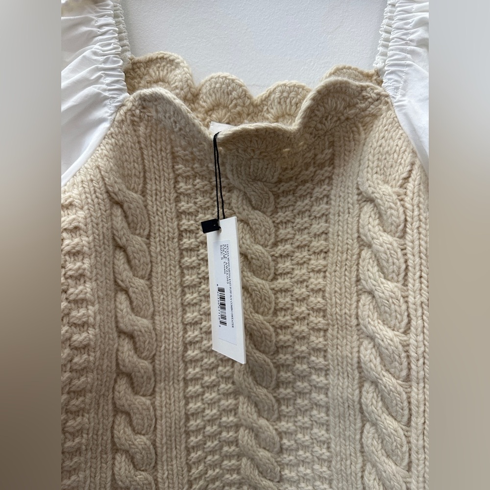 Sea New York Sweater Beige and White Puff Sleeve Crop Top NWT - Picture 4 of 6